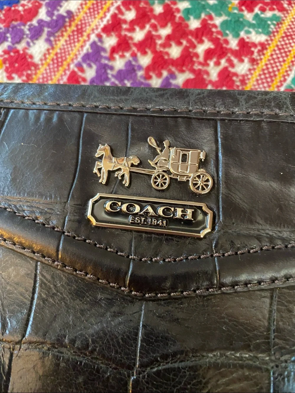 COACH Crocodile Embossed Leather Wristlet/ Handbag